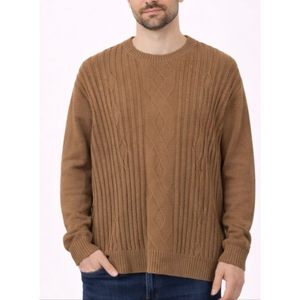 PJ Paul Jones argyle knit crewneck sweater tan large